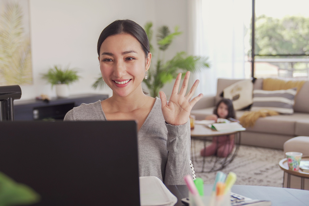 work from home, a lady with computer at home